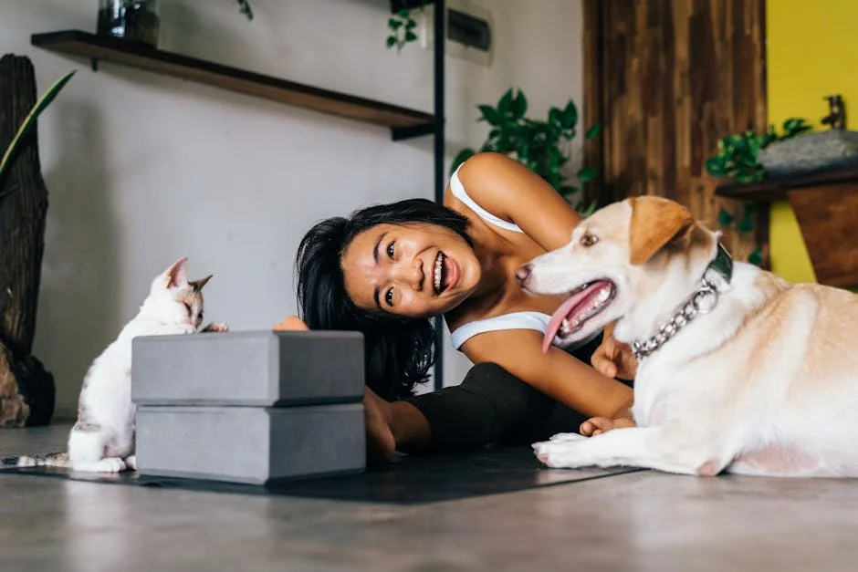 Owner petting a dog while the dog leans in, showing physical touch love language