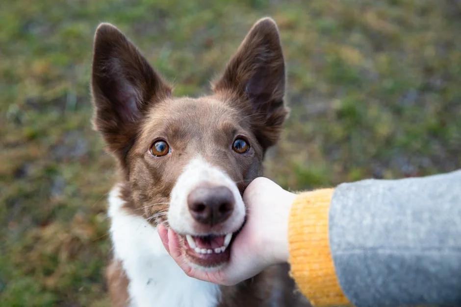 Oxytocin and dopamine molecules and a person bonding with a dog